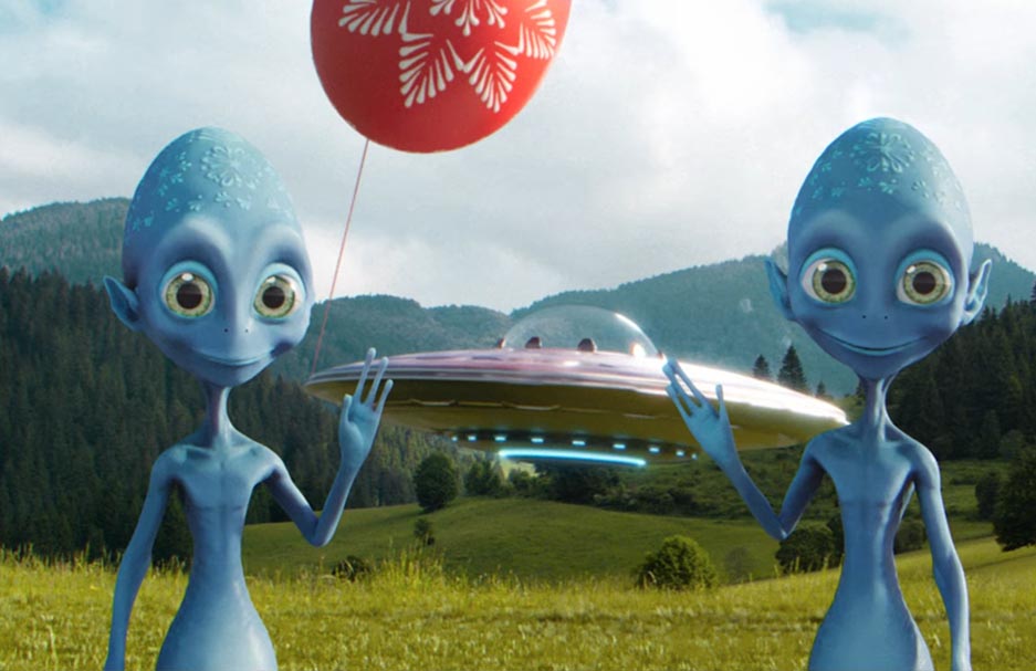 3D modelovanie, rigging a animácia mimozemšťanov a hi-tech kraslice pre veľkonočný spot COOP Jednota vrátane VFX cleanupu a compositingu